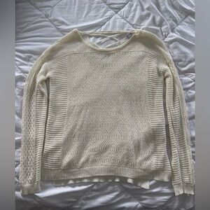 Dex Cream Open-Knit Crewneck Sweater with Back Tie